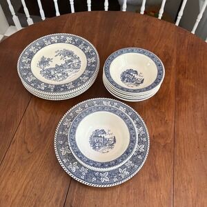 Vintage Homer Laughlin Shakespeare Country Blue Dinnerware 12 Pc Service for 6